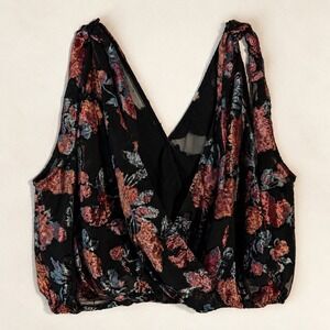 Free People Velvet Burnout Floral Crop Top Black Vamp Dark Fairy Whimsigoth